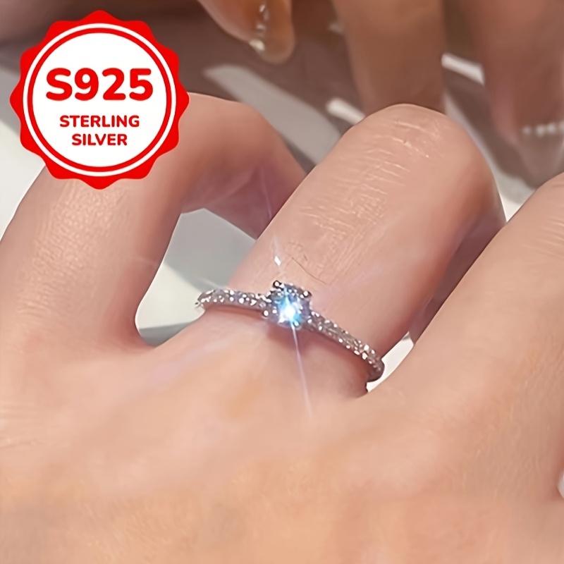 925 Silver Round Engagement Ring with Synthetic Gemstone & Sparkling Accents